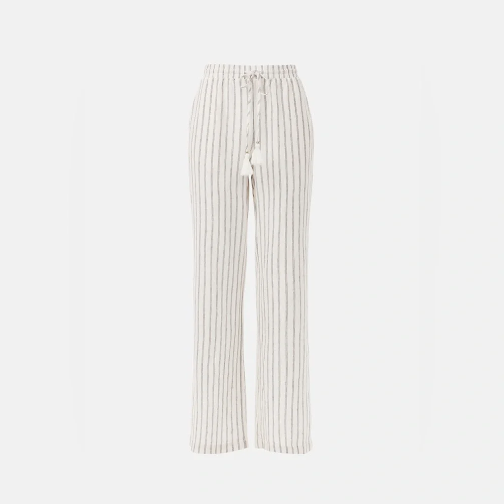 Ellen Tracy Linen Stripe Wide Leg Pants Women's Small White w/ Black pinstripes - Picture 7 of 15